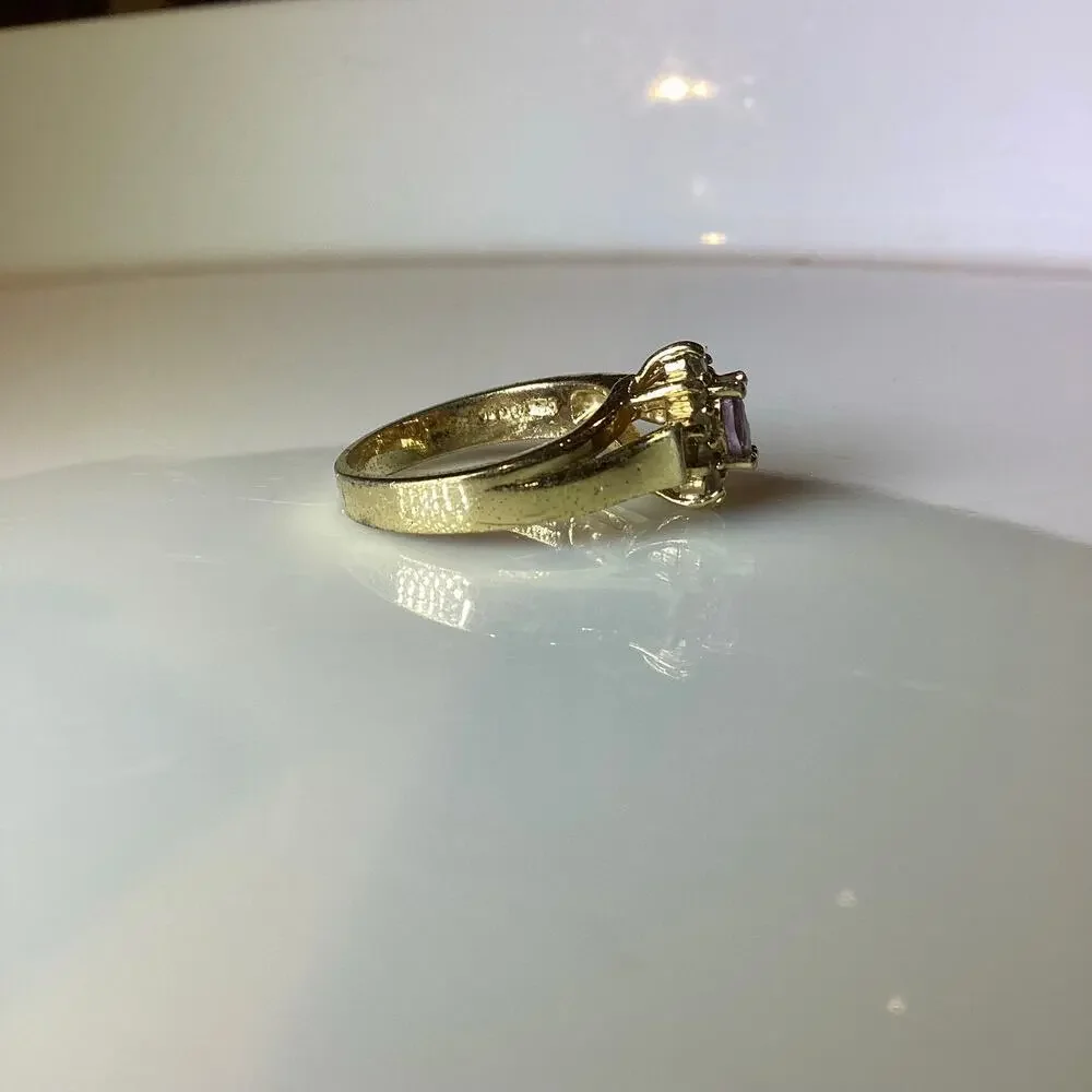 Simulated Amethyst and Crystal Halo Ring